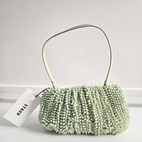 New Staud Beaded Bean Convertible Matcha Shoulder Handbag NWT - Picture 8 of 14